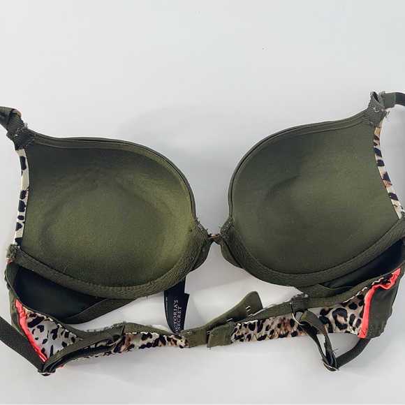 Victoria’s Secret Very Sext Push Up Green Animal Print Underwire Bra 32A - Picture 4 of 8
